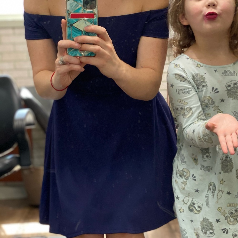 Navy Blue Mullet Dress/ off the shoulder